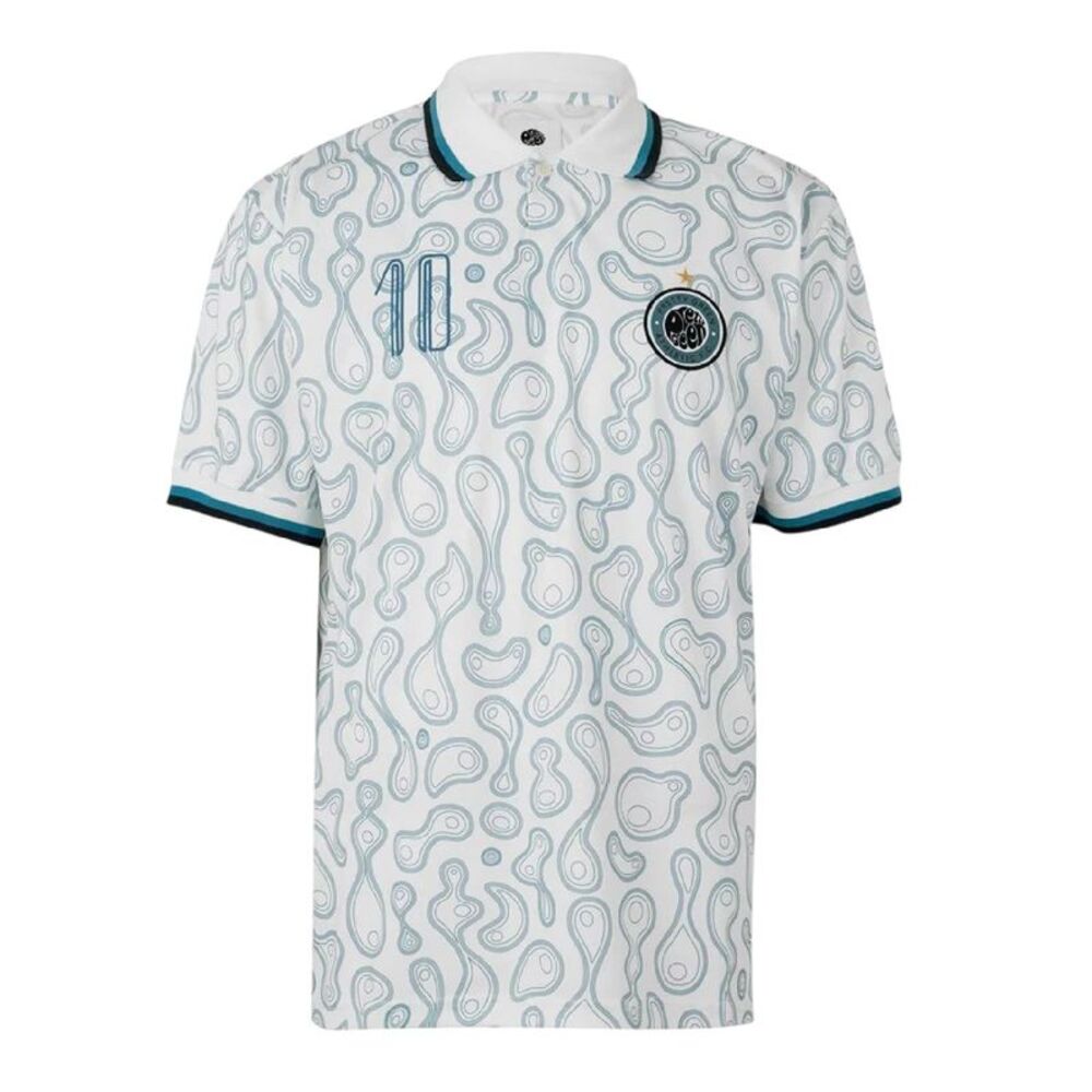 Pretty Green Mens Patterned Regular Football Polo Shirt / White